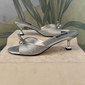 Nine Weat Silver Embellished Open-Toe Kitten Heel Sandal/Mules, size 7, NWOT